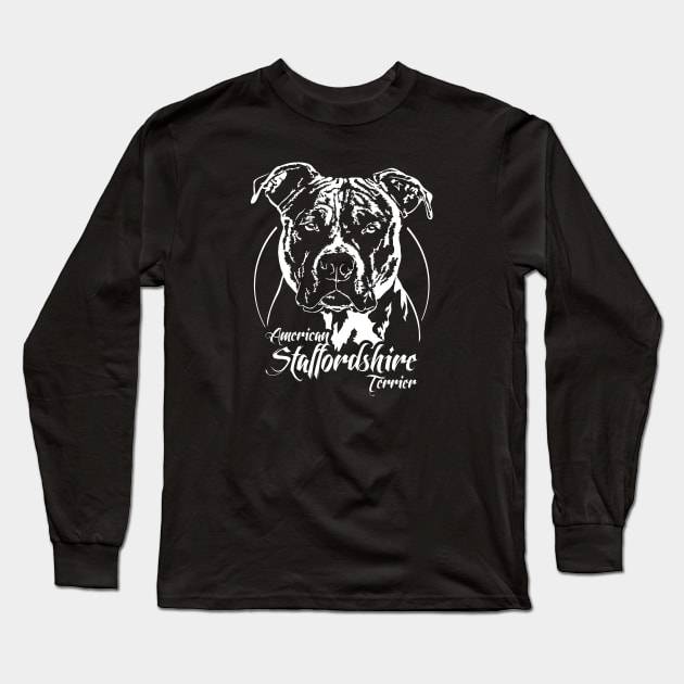 American Staffordshire Terrier dog Portrait Long Sleeve T-Shirt by wilsigns